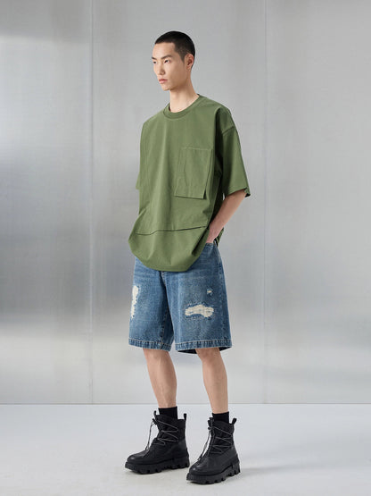 Distressed Patchwork Cropped/short Pants
