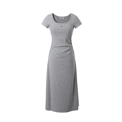 Scoop Neck Maxi T-shirt Dress - Side Ruched Jersey Knit Gown
