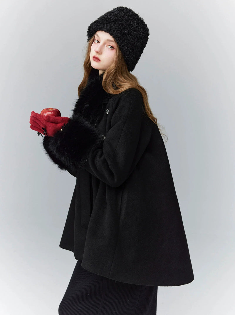 Luxe Faux Fur Trim Coat - Winter Jacket in Ivory and Black