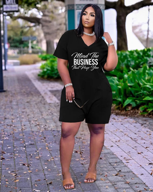 Wear V Neck Loose Romper Letter Graphic Pattern Printing