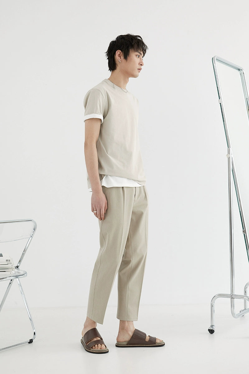 Elastic Waist Wide-leg Cropped Pants