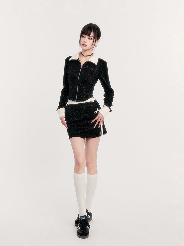 Sporty Zip Jacket/slim Skirt