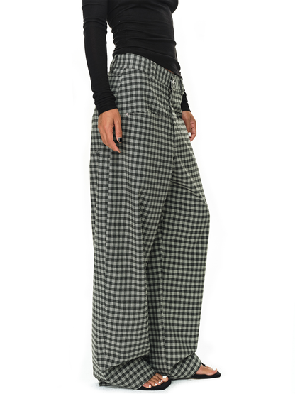 Grey and Black Checkered Loose Pants
