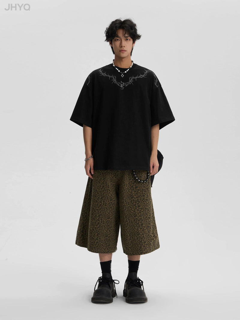 Leopard Print Baggy Shorts for Work