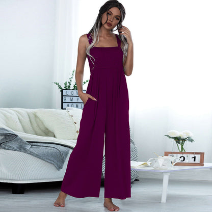 Summer Clothing Smocking Vest Sling Wide Leg Jumpsuit
