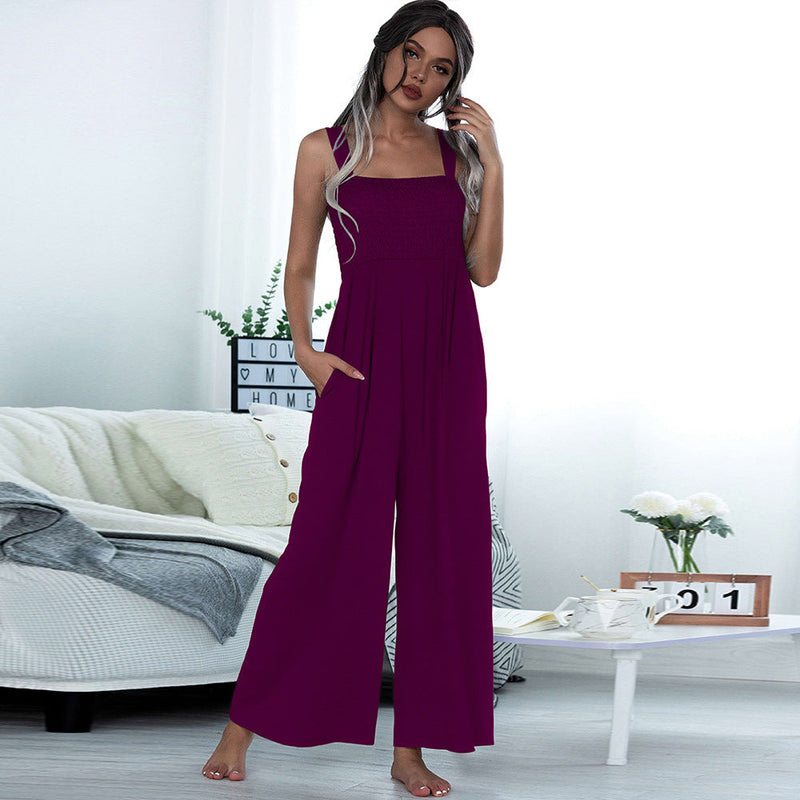Summer Clothing Smocking Vest Sling Wide Leg Jumpsuit