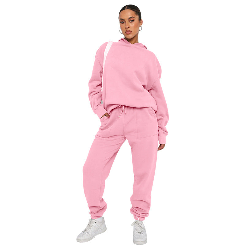 Autumn Winter Color Hooded Long Sleeve Sweater Clothing Trousers Suit