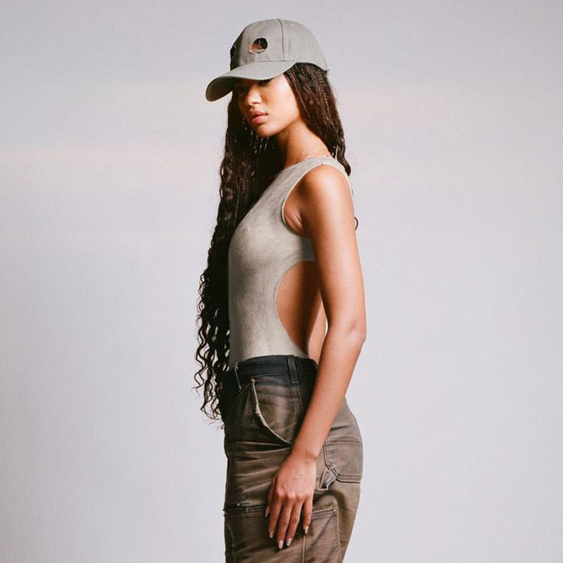 Suede Waste Soil Distressed Jumpsuit Backless Personality Street Romper