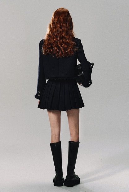 Double Breasted Tweed Jacket/pleated Skirt