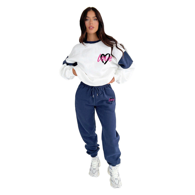 Autumn Winter Peach Heart Multicolor Printing Sweaters Clothing Trousers Set