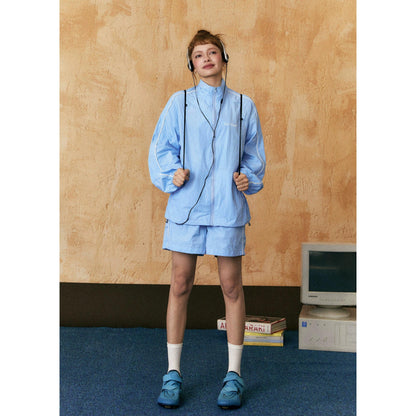 Ezek Two-piece Tracksuit - Lightweight Zip-up Jacket and Shorts Set for Sports and Leisure
