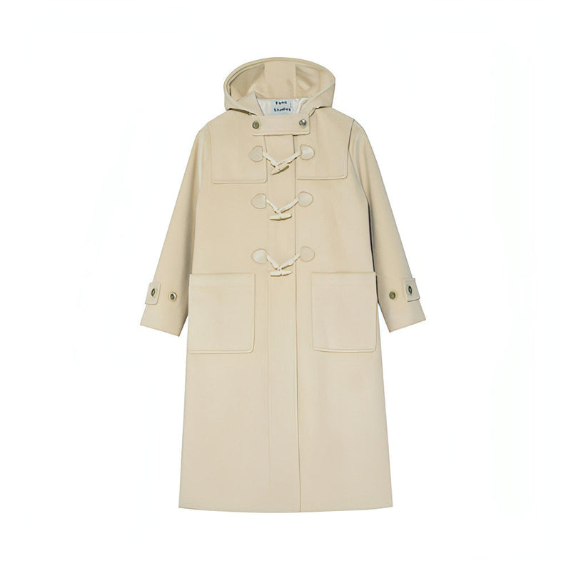 Winter Thicken College Style Hooded Mid-length Melton Wool Coat