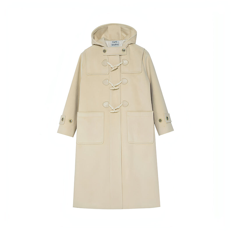 Winter Thicken College Style Hooded Mid-length Melton Wool Coat