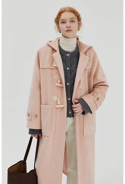 Winter Thicken College Style Hooded Mid-length Melton Wool Coat