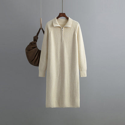 Knitted Dress Spring Autumn High Grade Idle Zipper Pullover Outerwear Overknee Sweater