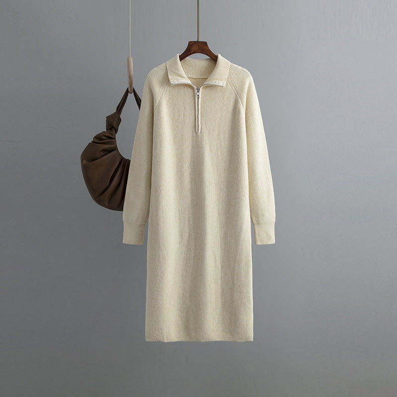 Knitted Dress Spring Autumn High Grade Idle Zipper Pullover Outerwear Overknee Sweater