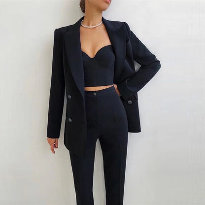 Office Business Plus Bra Pants Blazer Suit Set