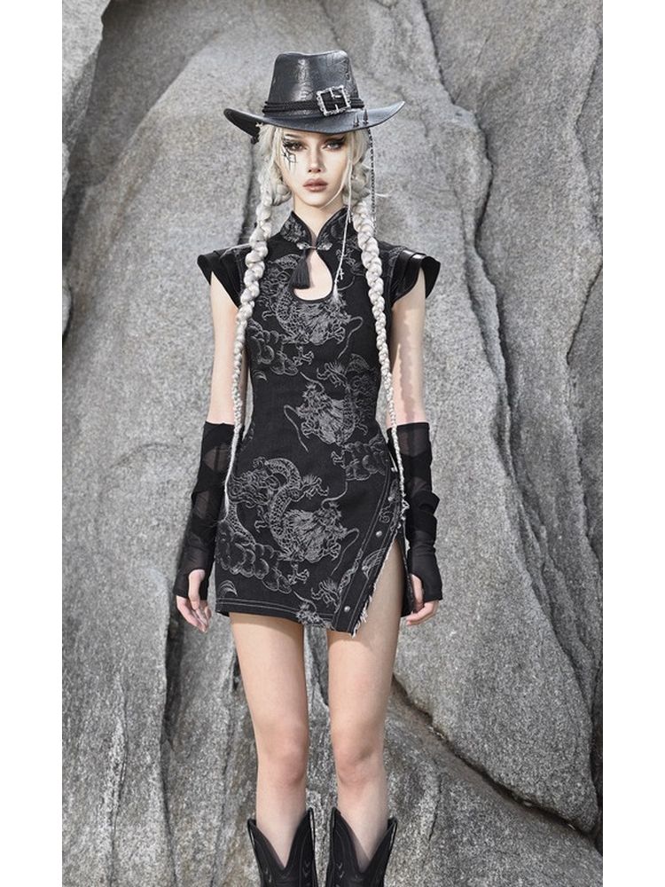 Black Qipao-style Mini Dress