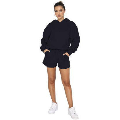 Autumn Winter Color Pullover Hooded Long Sleeves Sweaters Clothing Shorts Suit
