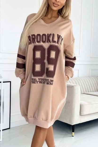 Autumn Winter Sport Letters Printed Sweatshirt Dress