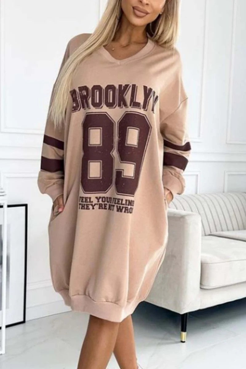 Autumn Winter Sport Letters Printed Sweatshirt Dress