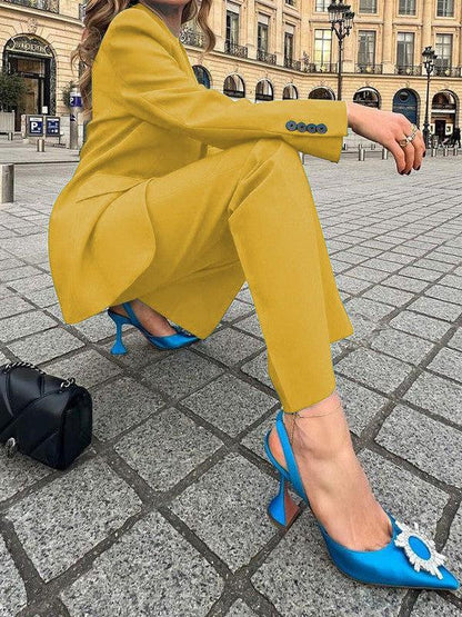 One Button Blazer & Pants Coord Set