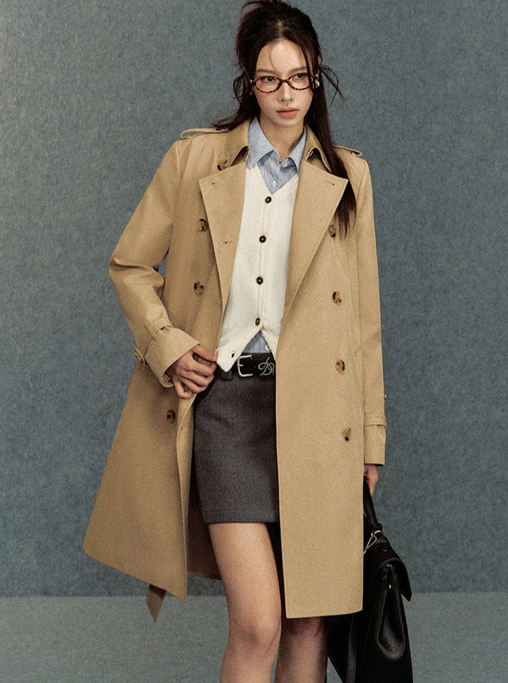 Classic Double-breasted Trench Coat: Belted Outerwear for