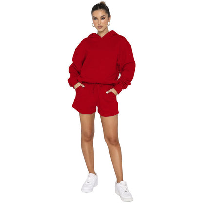 Autumn Winter Color Pullover Hooded Long Sleeves Sweaters Clothing Shorts Suit