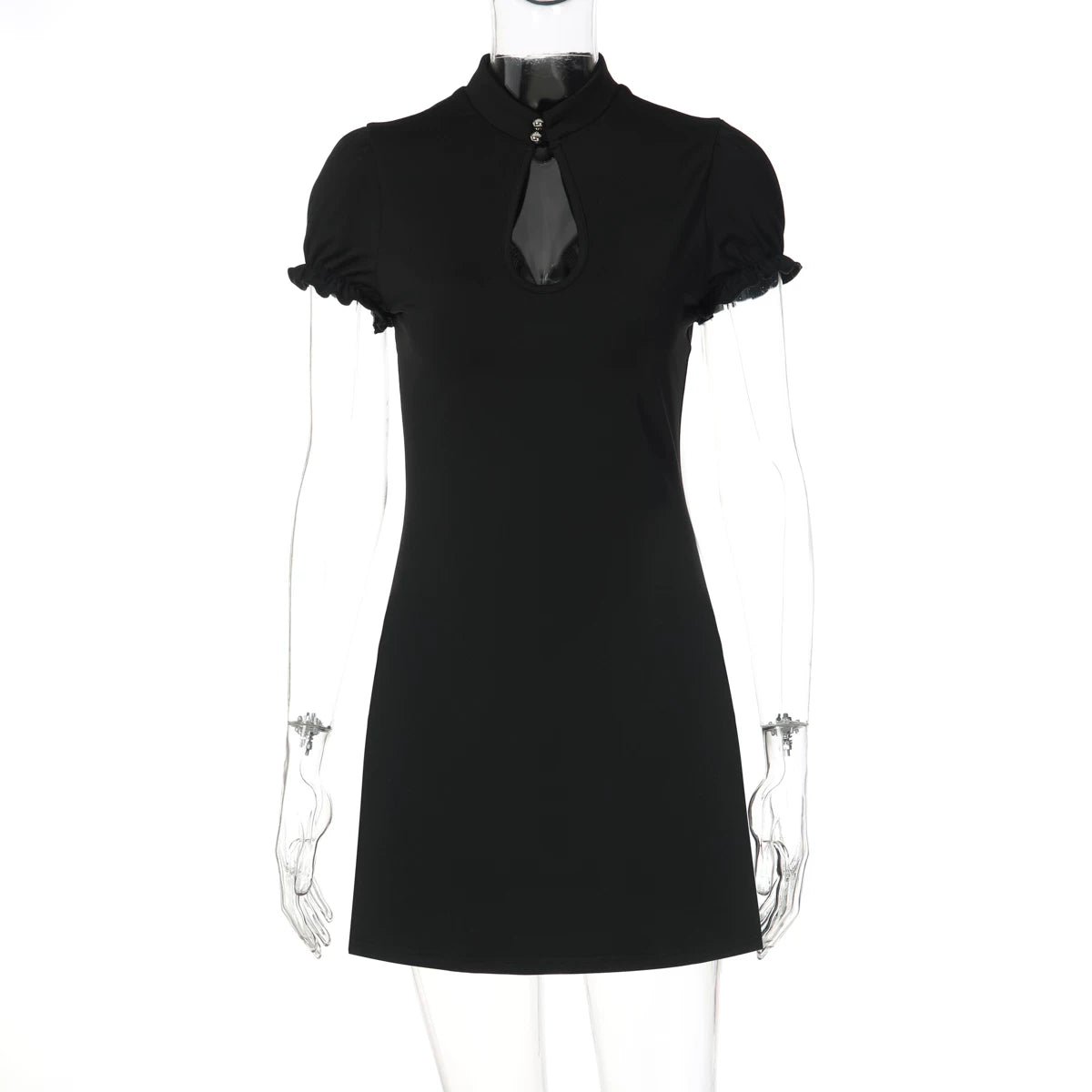 Cut-out Mandarin Collar Mini Dress