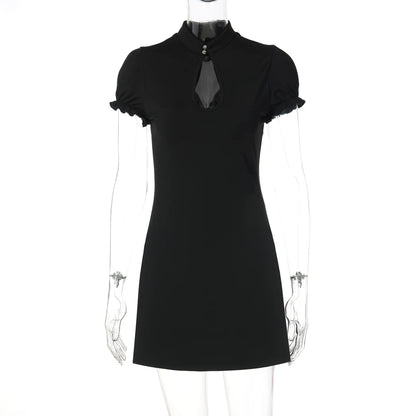 Cut-out Mandarin Collar Mini Dress