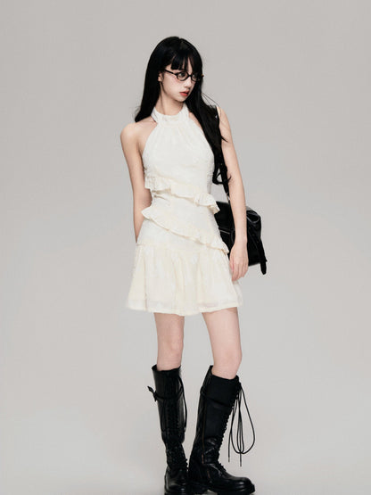 Luluswings Tiered Chiffon Halter Mini Dress - Romantic Ruffled Cocktail Dress