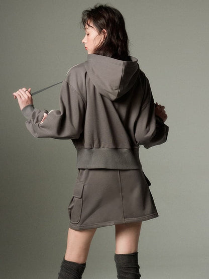Sporty Zip-up Hoodie & Flared Skirt