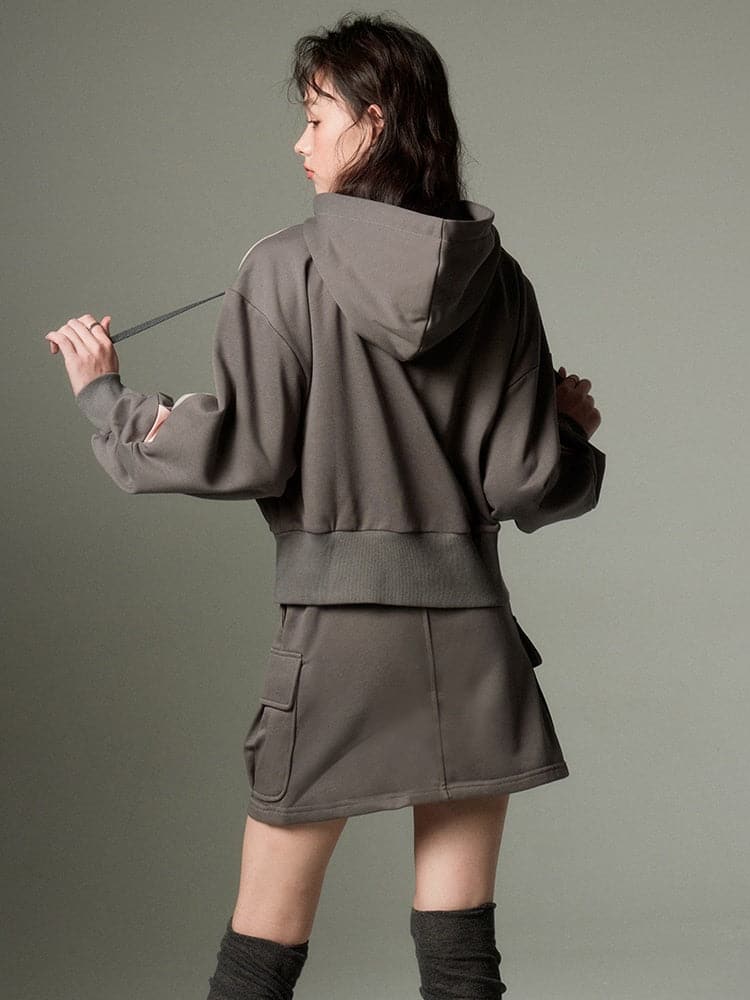 Sporty Zip-up Hoodie & Flared Skirt