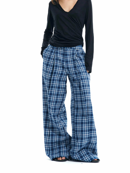 Wide-leg Plaid Pants
