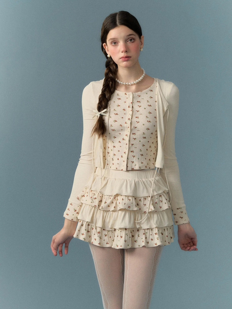 Splicing Strap Cardigan & Cake Skirt