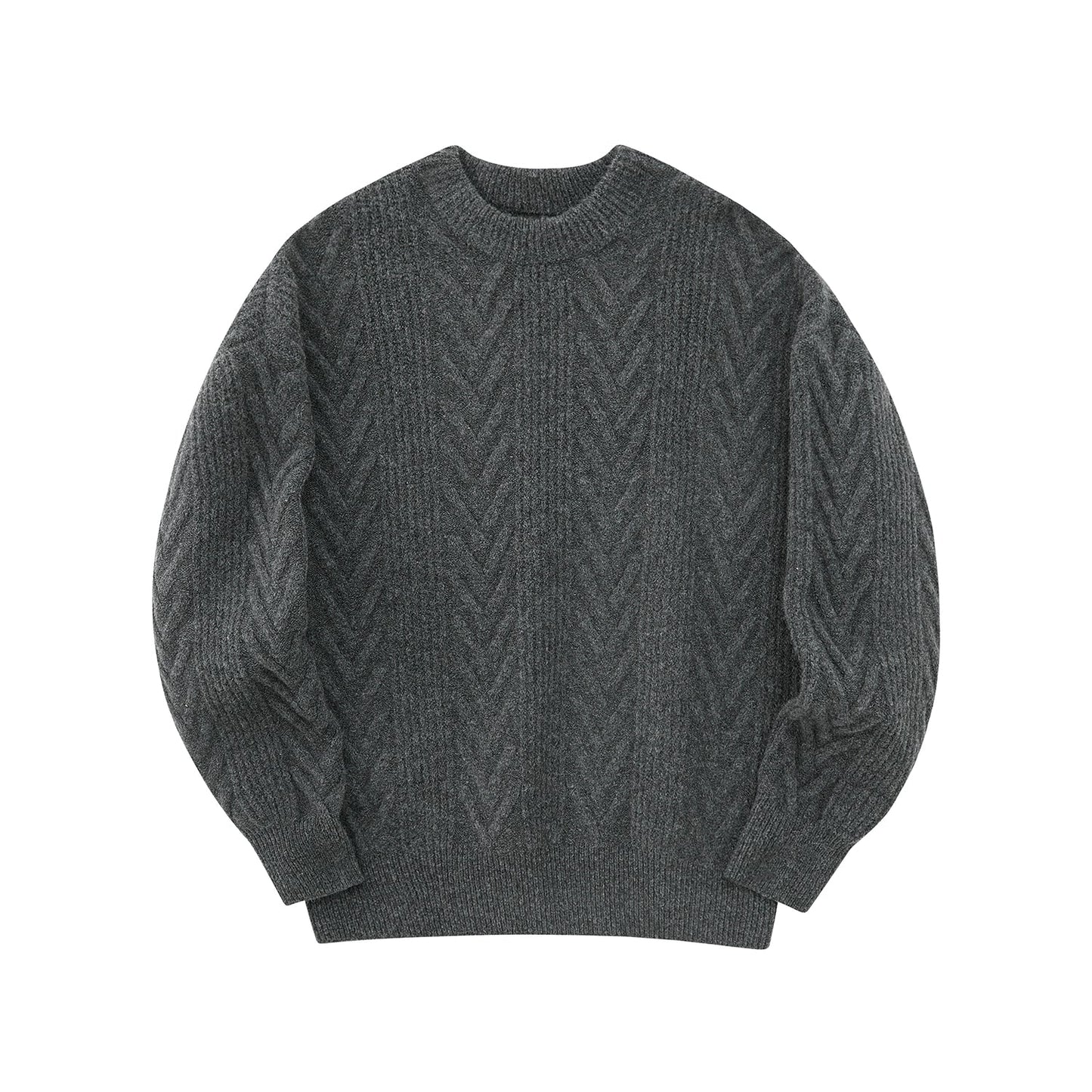 Cream Cable Knit Sweater With Chevron Pattern