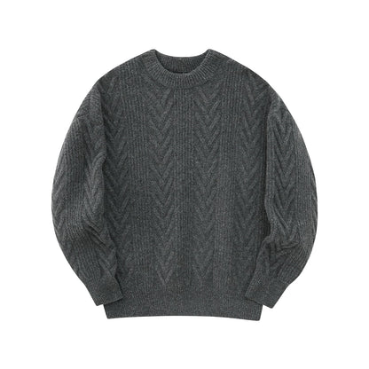 Cream Cable Knit Sweater With Chevron Pattern
