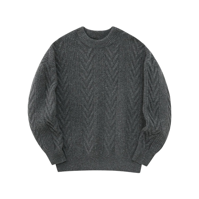 Cream Cable Knit Sweater With Chevron Pattern