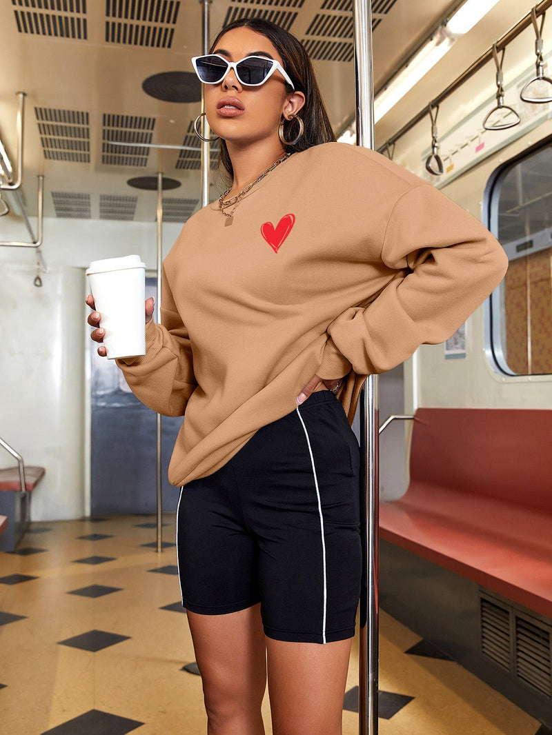 Love Heart Line Letter Graphic Print Round Neck Long Sleeve Sweatshirt Sweatshirt