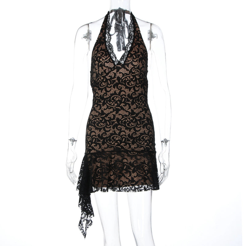 Rihanna Lace Halter Mini Dress
