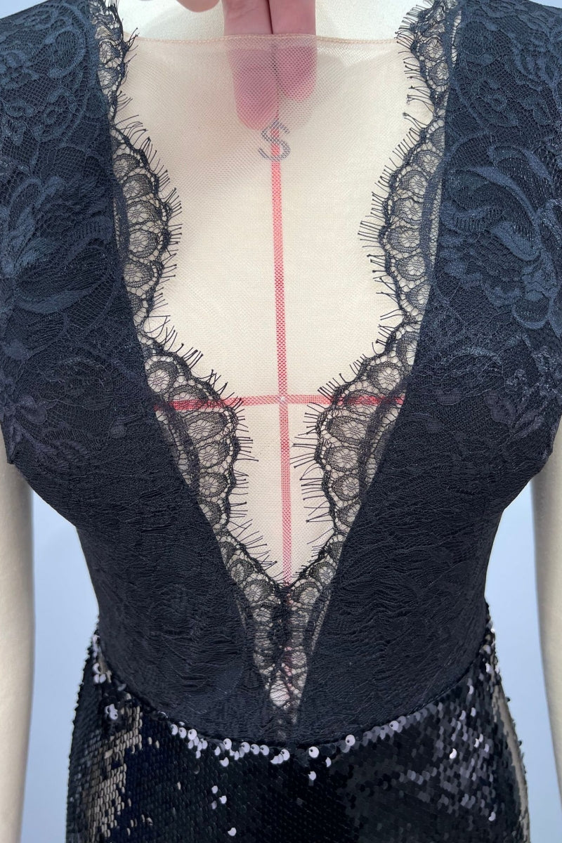 Ciardy Black Lace Sequin Maxi Dress