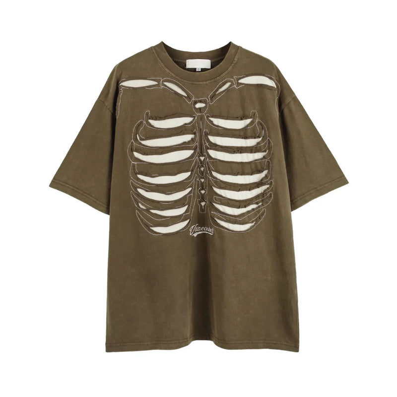 Skeleton Ribcage Mesh Cutout Oversized T-shirt