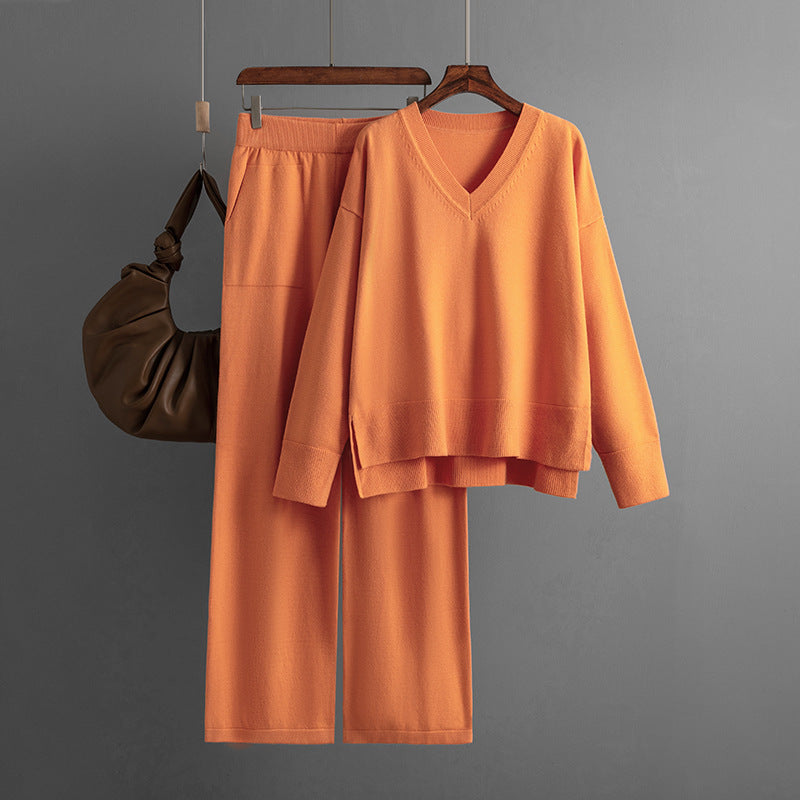 Suit Autumn Winter Loose Sweater Pullover Two Piece Set