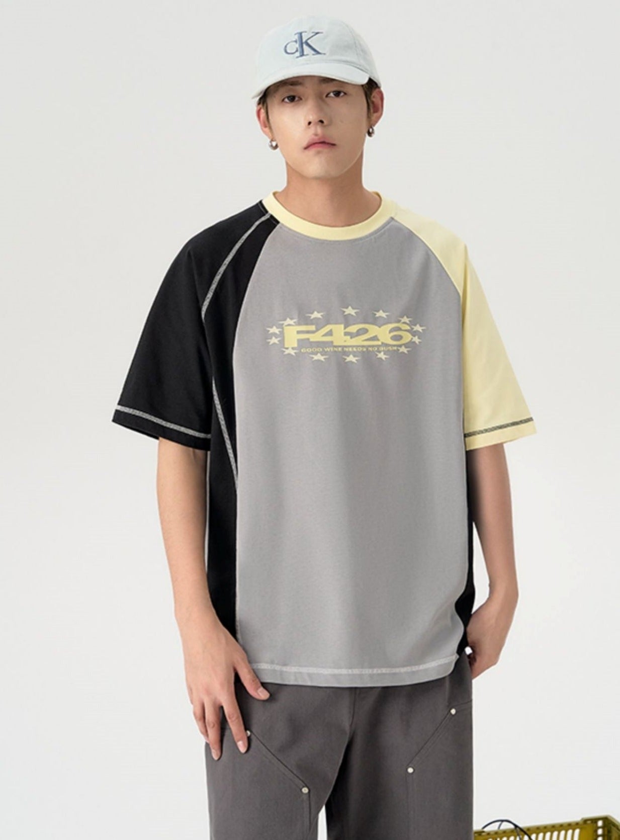 Asymmetric Contrast Stitch T-shirt