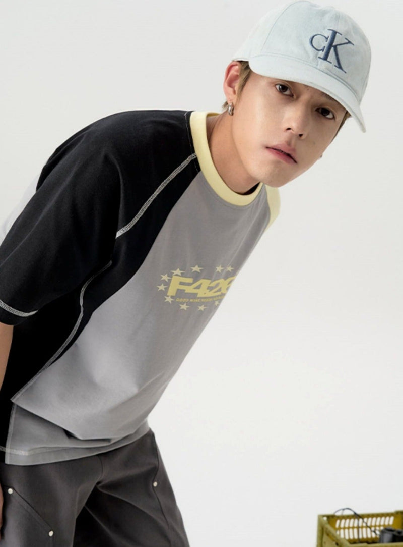 Asymmetric Contrast Stitch T-shirt