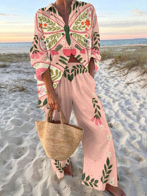 Sweet Summer Butterfly Print Trousers Two-piece Set