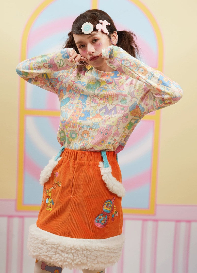 Corduroy Plush Patchwork Thick Short Skirt