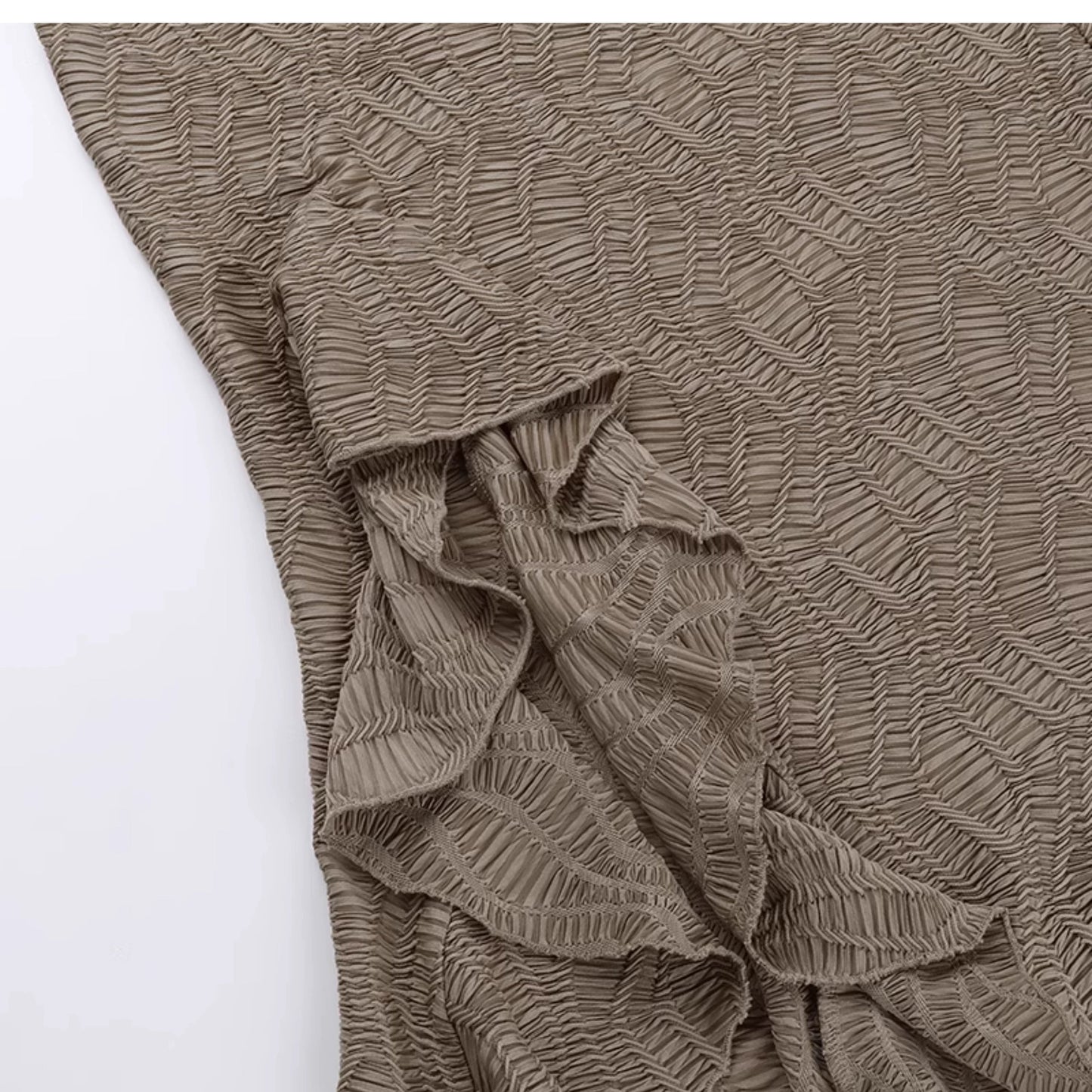 Wannathis Avant-garde Hooded Maxi Dress - Taupe Cold Shoulder Gown With Ruffle Detail