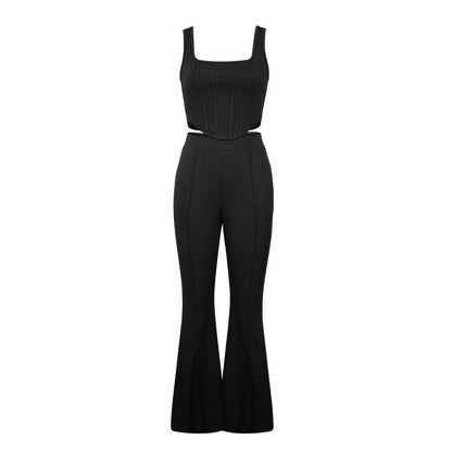 Summer Pants Suit Color Office Sleeveless Vest Split Trousers Two Suits