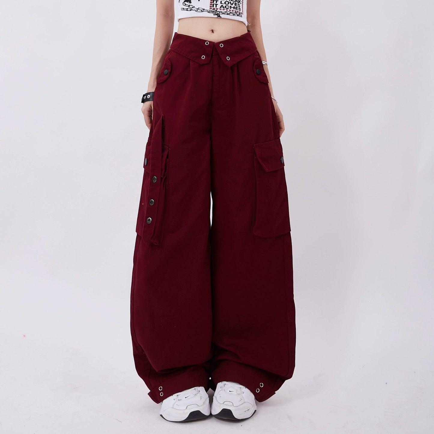 Rayohopp Ultra Wide-leg Cargo Pants - High-waisted Balloon Trousers With Multi-pocket Design (multiple Colors)